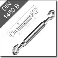 Талреп открытый DIN 1480 (ГОСТ 9690), нерж. сталь А4 - Изображение талрепа окрытого DIN 1480 (ГОСТ 9690), нерж. сталь А4, кольцо-крюк